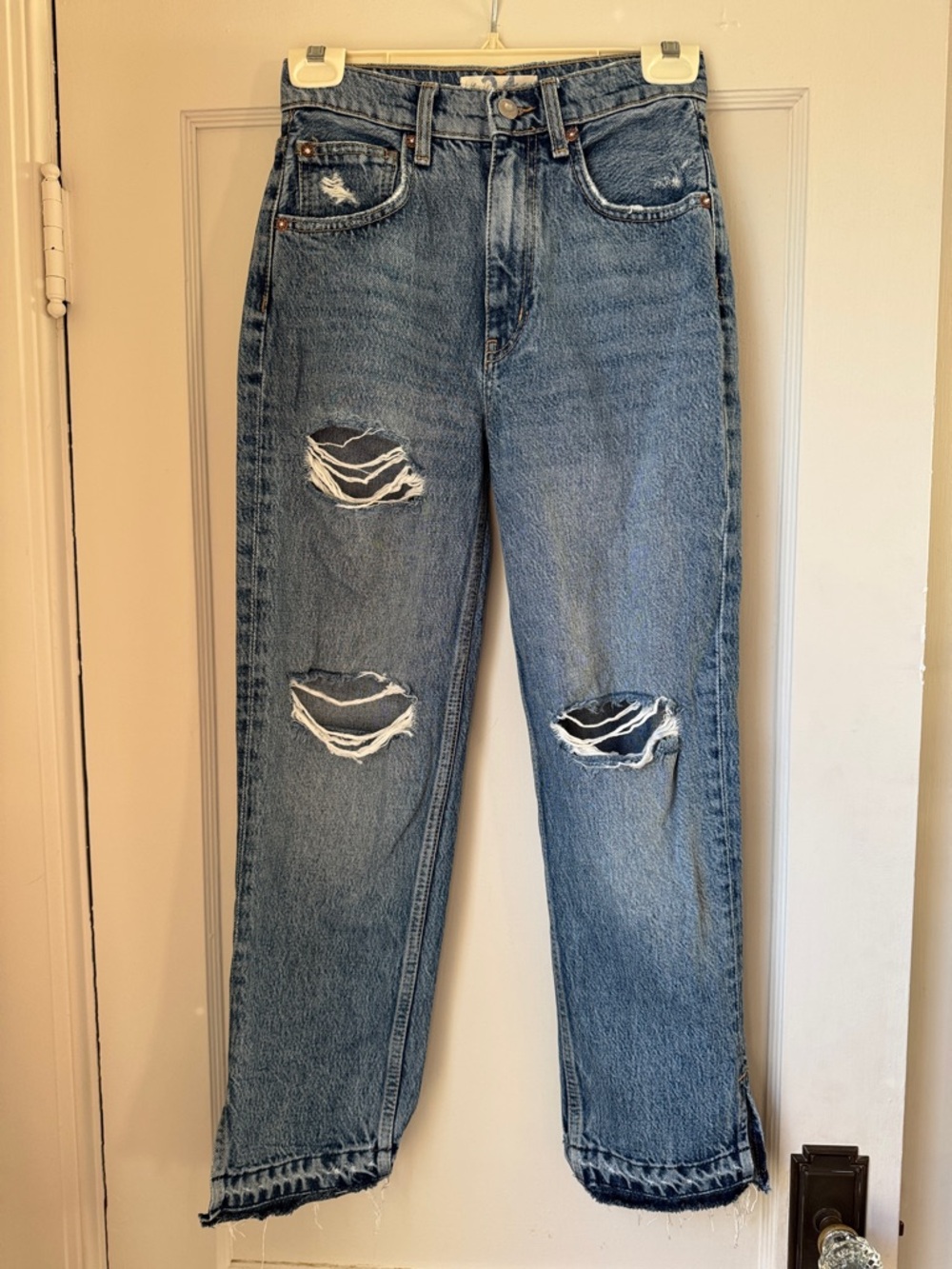 We The Free Women's Straight Leg Distressed Blue Jeans